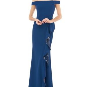 Elegant Blue Mermaid Gown with Off the Shoulder Neckline for Prom